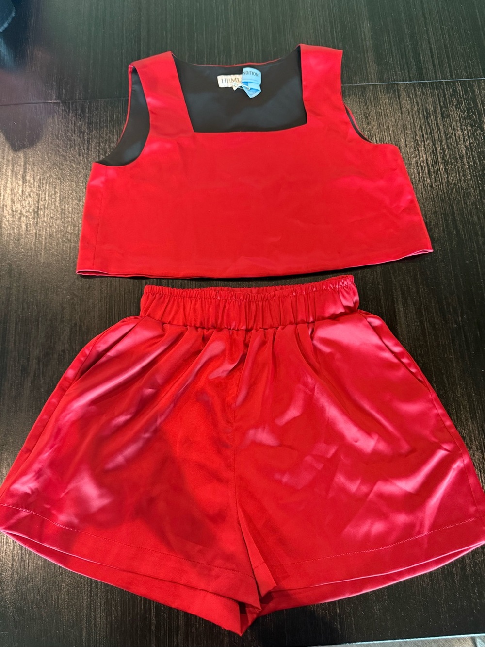 Hemant & Nandita Red Satin Shorts Set - Women's Two-Piece